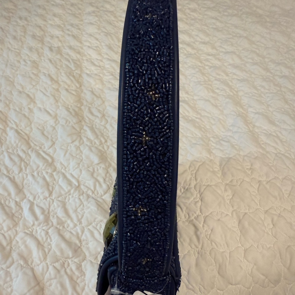 STAUD Navy Beaded Shoulder Bag with Multicolored Gem Embellishments - Picture 9 of 10